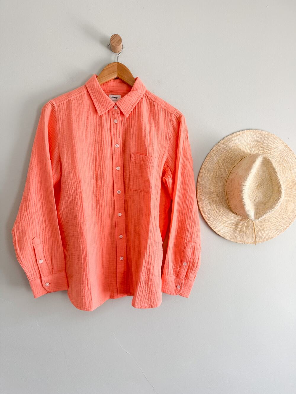 JCrew Factory | NWT Petite Double Gauze Button Up Shirt Electric Peach | Sz PM